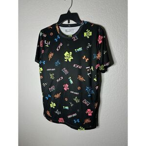 Under Armour T Shirt Youth XL YXL Black Neon Tech Verbiage Loose Performance